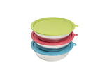 6-piece set, three stainless steel bowls and three colored silicone lids